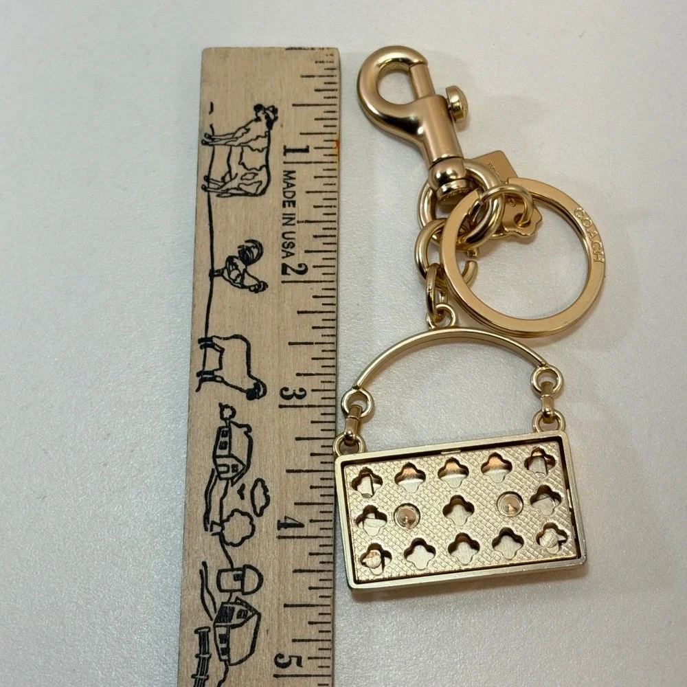 Coach Mini Tabby Bag Keychain Charm Gold Metal Logo Key Fob Box - Picture 8 of 9